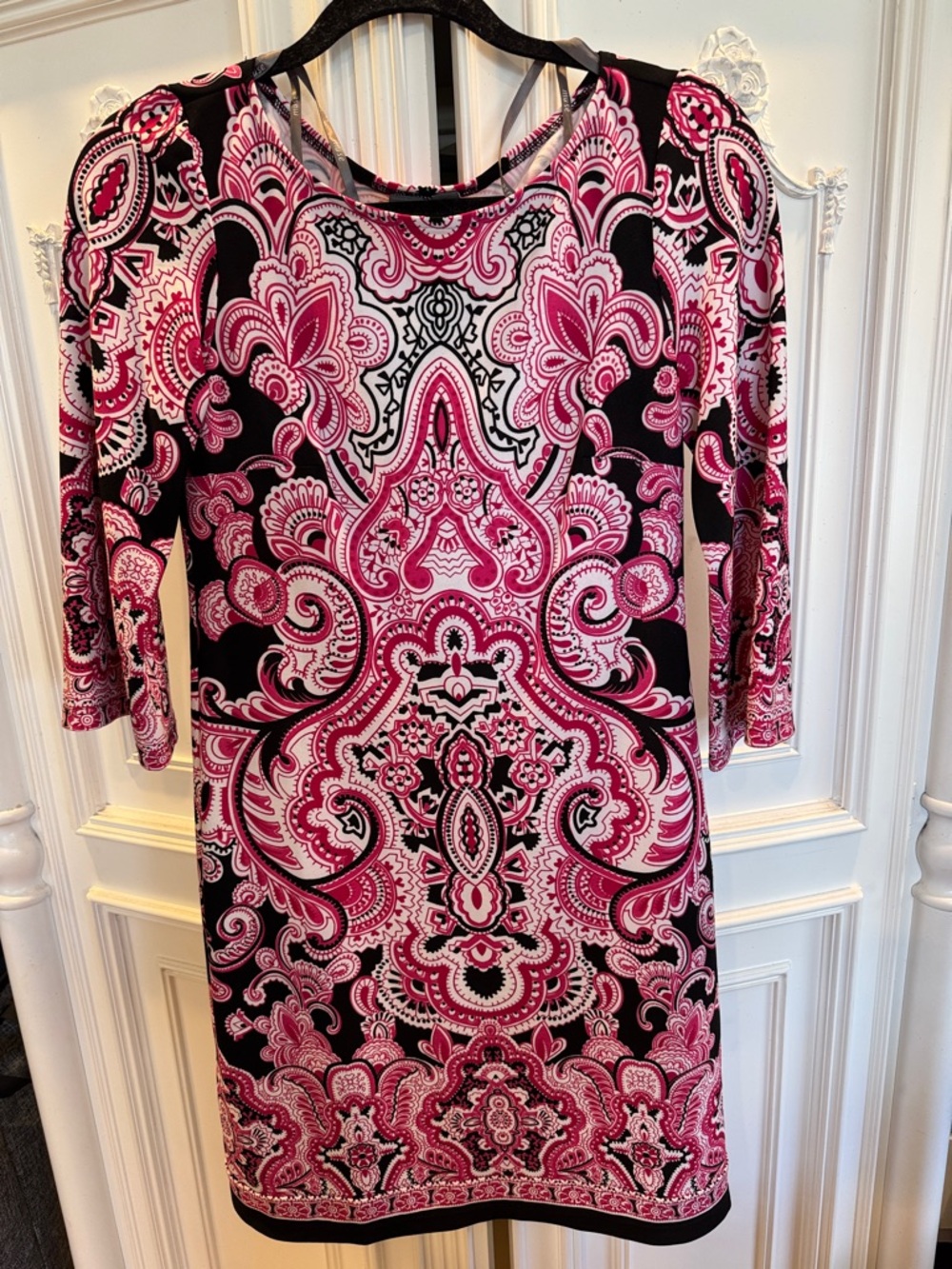 Muse Pink and Black Paisley-Print Long Sleeve Dress